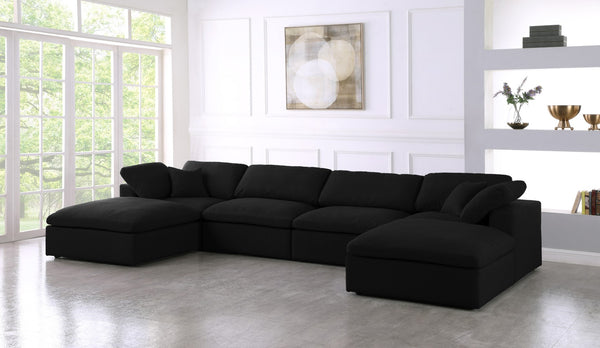 Serene Linen Textured Fabric / Down / Polyester / Engineered Wood Contemporary Black Linen Textured Fabric Deluxe Cloud-Like Comfort Modular Sectional - 158" W x 80" D x 32" H