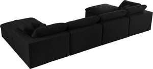 Serene Linen Textured Fabric / Down / Polyester / Engineered Wood Contemporary Black Linen Textured Fabric Deluxe Cloud-Like Comfort Modular Sectional - 158" W x 80" D x 32" H