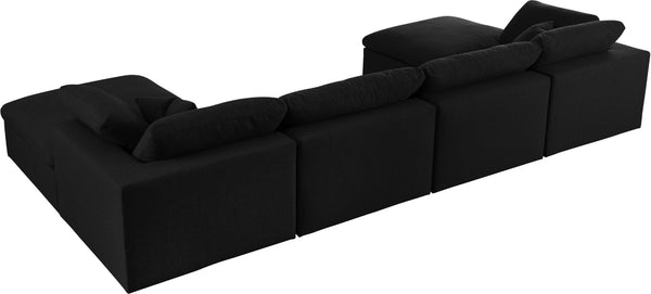 Serene Linen Textured Fabric / Down / Polyester / Engineered Wood Contemporary Black Linen Textured Fabric Deluxe Cloud-Like Comfort Modular Sectional - 158" W x 80" D x 32" H