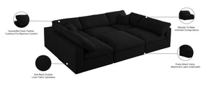 Serene Linen Textured Fabric / Down / Polyester / Engineered Wood Contemporary Black Linen Textured Fabric Deluxe Cloud-Like Comfort Modular Sectional - 119" W x 80" D x 32" H