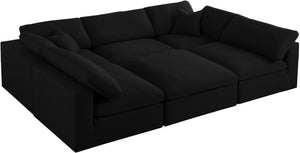Serene Linen Textured Fabric / Down / Polyester / Engineered Wood Contemporary Black Linen Textured Fabric Deluxe Cloud-Like Comfort Modular Sectional - 119" W x 80" D x 32" H