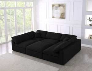 Serene Linen Textured Fabric / Down / Polyester / Engineered Wood Contemporary Black Linen Textured Fabric Deluxe Cloud-Like Comfort Modular Sectional - 119" W x 80" D x 32" H