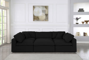 Serene Linen Textured Fabric / Down / Polyester / Engineered Wood Contemporary Black Linen Textured Fabric Deluxe Cloud-Like Comfort Modular Sectional - 119" W x 80" D x 32" H