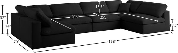 Serene Linen Textured Fabric / Down / Polyester / Engineered Wood Contemporary Black Linen Textured Fabric Deluxe Cloud-Like Comfort Modular Sectional - 158" W x 79" D x 32" H
