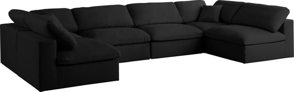 Serene Linen Textured Fabric / Down / Polyester / Engineered Wood Contemporary Black Linen Textured Fabric Deluxe Cloud-Like Comfort Modular Sectional - 158" W x 79" D x 32" H