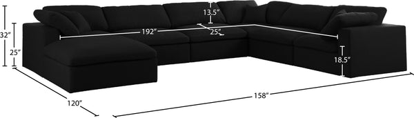 Serene Linen Textured Fabric / Down / Polyester / Engineered Wood Contemporary Black Linen Textured Fabric Deluxe Cloud-Like Comfort Modular Sectional - 158" W x 120" D x 32" H