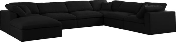 Serene Linen Textured Fabric / Down / Polyester / Engineered Wood Contemporary Black Linen Textured Fabric Deluxe Cloud-Like Comfort Modular Sectional - 158" W x 120" D x 32" H