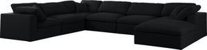 Serene Linen Textured Fabric / Down / Polyester / Engineered Wood Contemporary Black Linen Textured Fabric Deluxe Cloud-Like Comfort Modular Sectional - 158" W x 120" D x 32" H