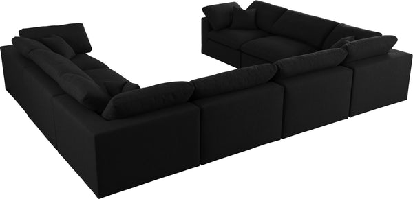Serene Linen Textured Fabric / Down / Polyester / Engineered Wood Contemporary Black Linen Textured Fabric Deluxe Cloud-Like Comfort Modular Sectional - 158" W x 120" D x 32" H