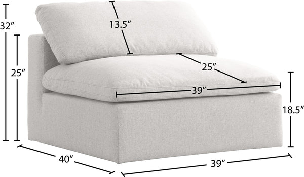 Serene Linen Textured Fabric / Down / Polyester / Engineered Wood Contemporary Cream Linen Textured Fabric Deluxe Cloud-Like Comfort Armless Chair - 39" W x 40" D x 32" H