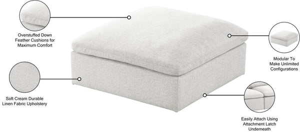 Serene Linen Textured Fabric / Down / Polyester / Engineered Wood Contemporary Cream Linen Textured Fabric Deluxe Cloud-Like Comfort Ottoman - 39" W x 40" D x 18.5" H
