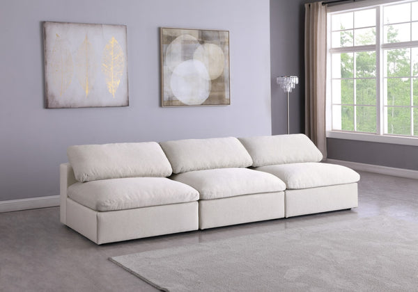 Serene Linen Textured Fabric / Down / Polyester / Engineered Wood Contemporary Cream Linen Textured Fabric Deluxe Cloud-Like Comfort Modular Armless Sofa - 117" W x 40" D x 32" H
