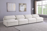 Serene Linen Textured Fabric / Down / Polyester / Engineered Wood Contemporary Cream Linen Textured Fabric Deluxe Cloud-Like Comfort Modular Armless Sofa - 156" W x 40" D x 32" H