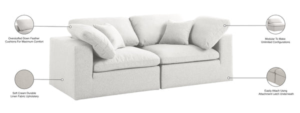 Serene Linen Textured Fabric / Down / Polyester / Engineered Wood Contemporary Cream Linen Textured Fabric Deluxe Cloud-Like Comfort Modular Sofa - 80" W x 40" D x 32" H