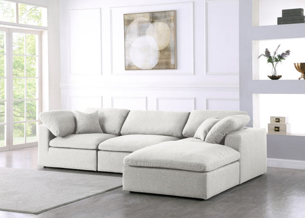 Serene Linen Textured Fabric / Down / Polyester / Engineered Wood Contemporary Cream Linen Textured Fabric Deluxe Cloud-Like Comfort Modular Sectional - 119" W x 80" D x 32" H