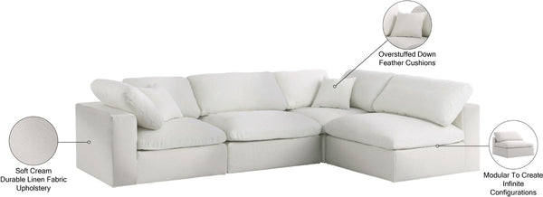 Serene Linen Textured Fabric / Down / Polyester / Engineered Wood Contemporary Cream Linen Textured Fabric Deluxe Cloud-Like Comfort Modular Sectional - 119" W x 79" D x 32" H