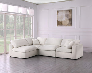 Serene Linen Textured Fabric / Down / Polyester / Engineered Wood Contemporary Cream Linen Textured Fabric Deluxe Cloud-Like Comfort Modular Sectional - 119" W x 79" D x 32" H
