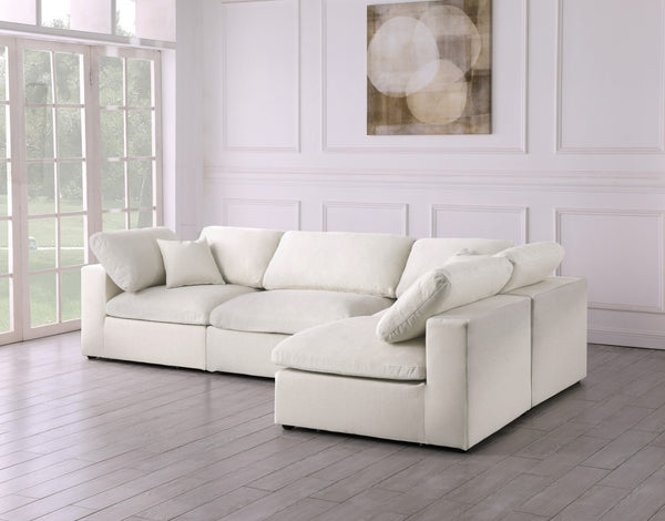 Serene Linen Textured Fabric / Down / Polyester / Engineered Wood Contemporary Cream Linen Textured Fabric Deluxe Cloud-Like Comfort Modular Sectional - 119" W x 79" D x 32" H
