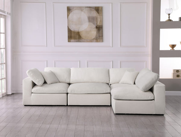 Serene Linen Textured Fabric / Down / Polyester / Engineered Wood Contemporary Cream Linen Textured Fabric Deluxe Cloud-Like Comfort Modular Sectional - 119" W x 79" D x 32" H
