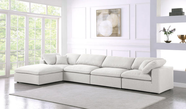 Serene Linen Textured Fabric / Down / Polyester / Engineered Wood Contemporary Cream Linen Textured Fabric Deluxe Cloud-Like Comfort Modular Sectional - 158" W x 80" D x 32" H