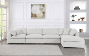 Serene Linen Textured Fabric / Down / Polyester / Engineered Wood Contemporary Cream Linen Textured Fabric Deluxe Cloud-Like Comfort Modular Sectional - 158" W x 80" D x 32" H