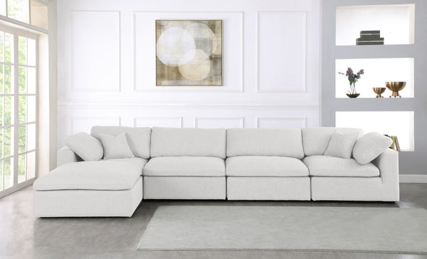 Serene Linen Textured Fabric / Down / Polyester / Engineered Wood Contemporary Cream Linen Textured Fabric Deluxe Cloud-Like Comfort Modular Sectional - 158" W x 80" D x 32" H