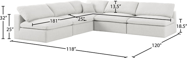 Serene Linen Textured Fabric / Down / Polyester / Engineered Wood Contemporary Cream Linen Textured Fabric Deluxe Cloud-Like Comfort Modular Sectional - 118" W x 120" D x 32" H