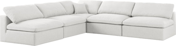 Serene Linen Textured Fabric / Down / Polyester / Engineered Wood Contemporary Cream Linen Textured Fabric Deluxe Cloud-Like Comfort Modular Sectional - 118" W x 120" D x 32" H