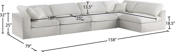 Serene Linen Textured Fabric / Down / Polyester / Engineered Wood Contemporary Cream Linen Textured Fabric Deluxe Cloud-Like Comfort Modular Sectional - 158" W x 79" D x 32" H