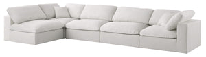 Serene Linen Textured Fabric / Down / Polyester / Engineered Wood Contemporary Cream Linen Textured Fabric Deluxe Cloud-Like Comfort Modular Sectional - 158" W x 79" D x 32" H