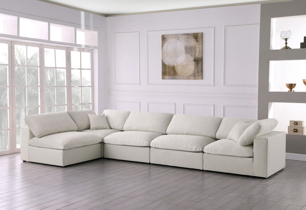 Serene Linen Textured Fabric / Down / Polyester / Engineered Wood Contemporary Cream Linen Textured Fabric Deluxe Cloud-Like Comfort Modular Sectional - 158" W x 79" D x 32" H