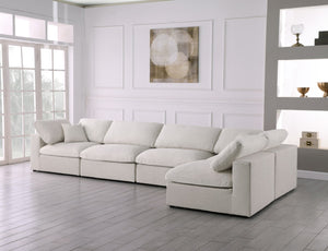 Serene Linen Textured Fabric / Down / Polyester / Engineered Wood Contemporary Cream Linen Textured Fabric Deluxe Cloud-Like Comfort Modular Sectional - 158" W x 79" D x 32" H