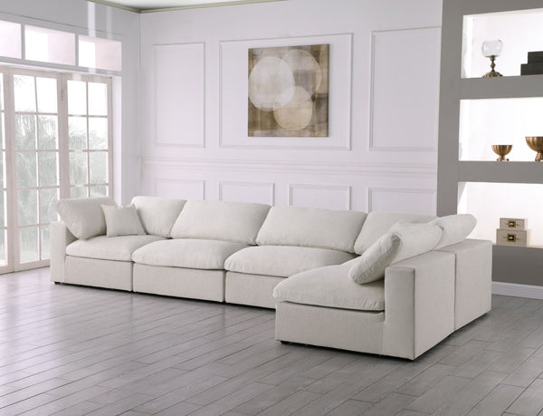 Serene Linen Textured Fabric / Down / Polyester / Engineered Wood Contemporary Cream Linen Textured Fabric Deluxe Cloud-Like Comfort Modular Sectional - 158" W x 79" D x 32" H