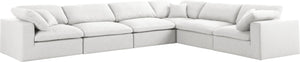 Serene Linen Textured Fabric / Down / Polyester / Engineered Wood Contemporary Cream Linen Textured Fabric Deluxe Cloud-Like Comfort Modular Sectional - 158" W x 120" D x 32" H