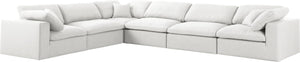 Serene Linen Textured Fabric / Down / Polyester / Engineered Wood Contemporary Cream Linen Textured Fabric Deluxe Cloud-Like Comfort Modular Sectional - 158" W x 120" D x 32" H