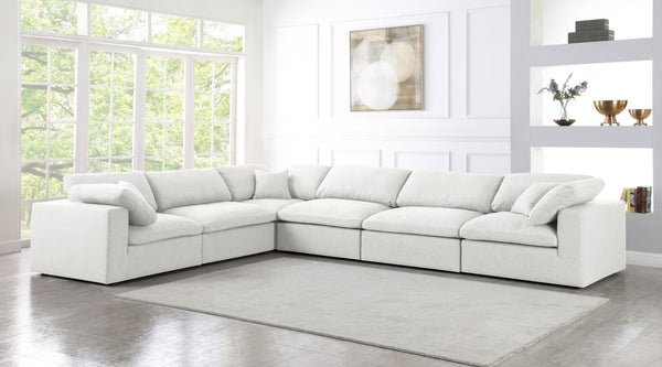 Serene Linen Textured Fabric / Down / Polyester / Engineered Wood Contemporary Cream Linen Textured Fabric Deluxe Cloud-Like Comfort Modular Sectional - 158" W x 120" D x 32" H