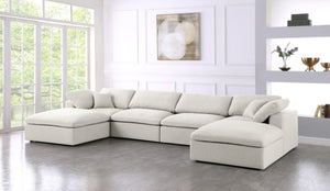 Serene Linen Textured Fabric / Down / Polyester / Engineered Wood Contemporary Cream Linen Textured Fabric Deluxe Cloud-Like Comfort Modular Sectional - 158" W x 80" D x 32" H