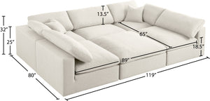 Serene Linen Textured Fabric / Down / Polyester / Engineered Wood Contemporary Cream Linen Textured Fabric Deluxe Cloud-Like Comfort Modular Sectional - 119" W x 80" D x 32" H