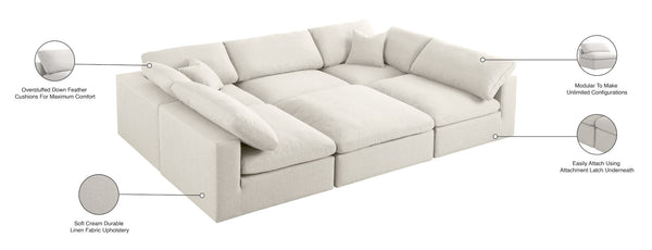 Serene Linen Textured Fabric / Down / Polyester / Engineered Wood Contemporary Cream Linen Textured Fabric Deluxe Cloud-Like Comfort Modular Sectional - 119" W x 80" D x 32" H