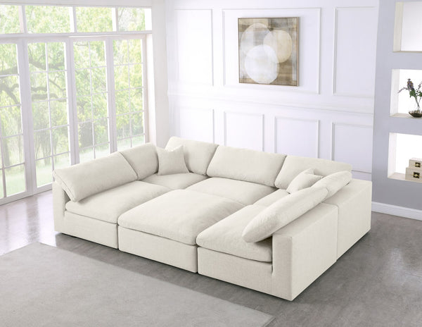 Serene Linen Textured Fabric / Down / Polyester / Engineered Wood Contemporary Cream Linen Textured Fabric Deluxe Cloud-Like Comfort Modular Sectional - 119" W x 80" D x 32" H