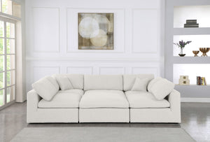 Serene Linen Textured Fabric / Down / Polyester / Engineered Wood Contemporary Cream Linen Textured Fabric Deluxe Cloud-Like Comfort Modular Sectional - 119" W x 80" D x 32" H