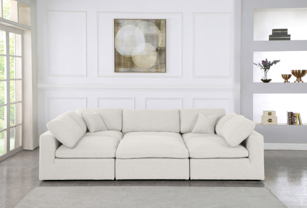 Serene Linen Textured Fabric / Down / Polyester / Engineered Wood Contemporary Cream Linen Textured Fabric Deluxe Cloud-Like Comfort Modular Sectional - 119" W x 80" D x 32" H
