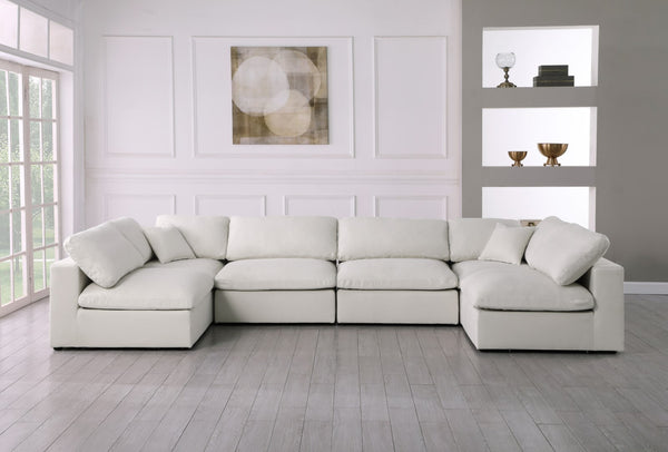 Serene Linen Textured Fabric / Down / Polyester / Engineered Wood Contemporary Cream Linen Textured Fabric Deluxe Cloud-Like Comfort Modular Sectional - 158" W x 79" D x 32" H