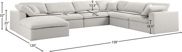 Serene Linen Textured Fabric / Down / Polyester / Engineered Wood Contemporary Cream Linen Textured Fabric Deluxe Cloud-Like Comfort Modular Sectional - 158" W x 120" D x 32" H