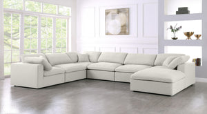 Serene Linen Textured Fabric / Down / Polyester / Engineered Wood Contemporary Cream Linen Textured Fabric Deluxe Cloud-Like Comfort Modular Sectional - 158" W x 120" D x 32" H