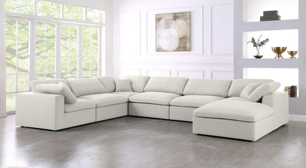 Serene Linen Textured Fabric / Down / Polyester / Engineered Wood Contemporary Cream Linen Textured Fabric Deluxe Cloud-Like Comfort Modular Sectional - 158" W x 120" D x 32" H