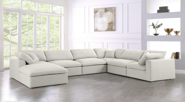 Serene Linen Textured Fabric / Down / Polyester / Engineered Wood Contemporary Cream Linen Textured Fabric Deluxe Cloud-Like Comfort Modular Sectional - 158" W x 120" D x 32" H