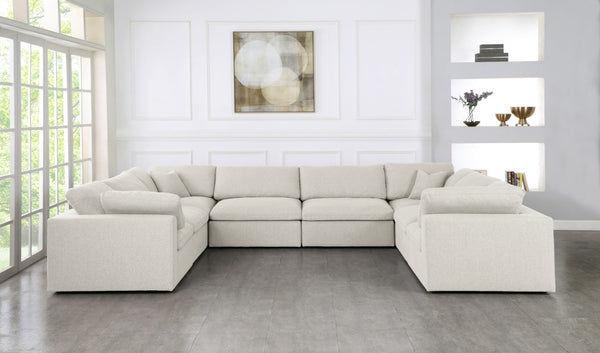Serene Linen Textured Fabric / Down / Polyester / Engineered Wood Contemporary Cream Linen Textured Fabric Deluxe Cloud-Like Comfort Modular Sectional - 158" W x 120" D x 32" H