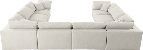 Serene Linen Textured Fabric / Down / Polyester / Engineered Wood Contemporary Cream Linen Textured Fabric Deluxe Cloud-Like Comfort Modular Sectional - 158" W x 120" D x 32" H