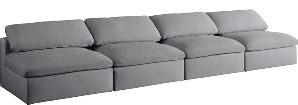 Serene Linen Textured Fabric / Down / Polyester / Engineered Wood Contemporary Grey Linen Textured Fabric Deluxe Cloud-Like Comfort Modular Armless Sofa - 156" W x 40" D x 32" H